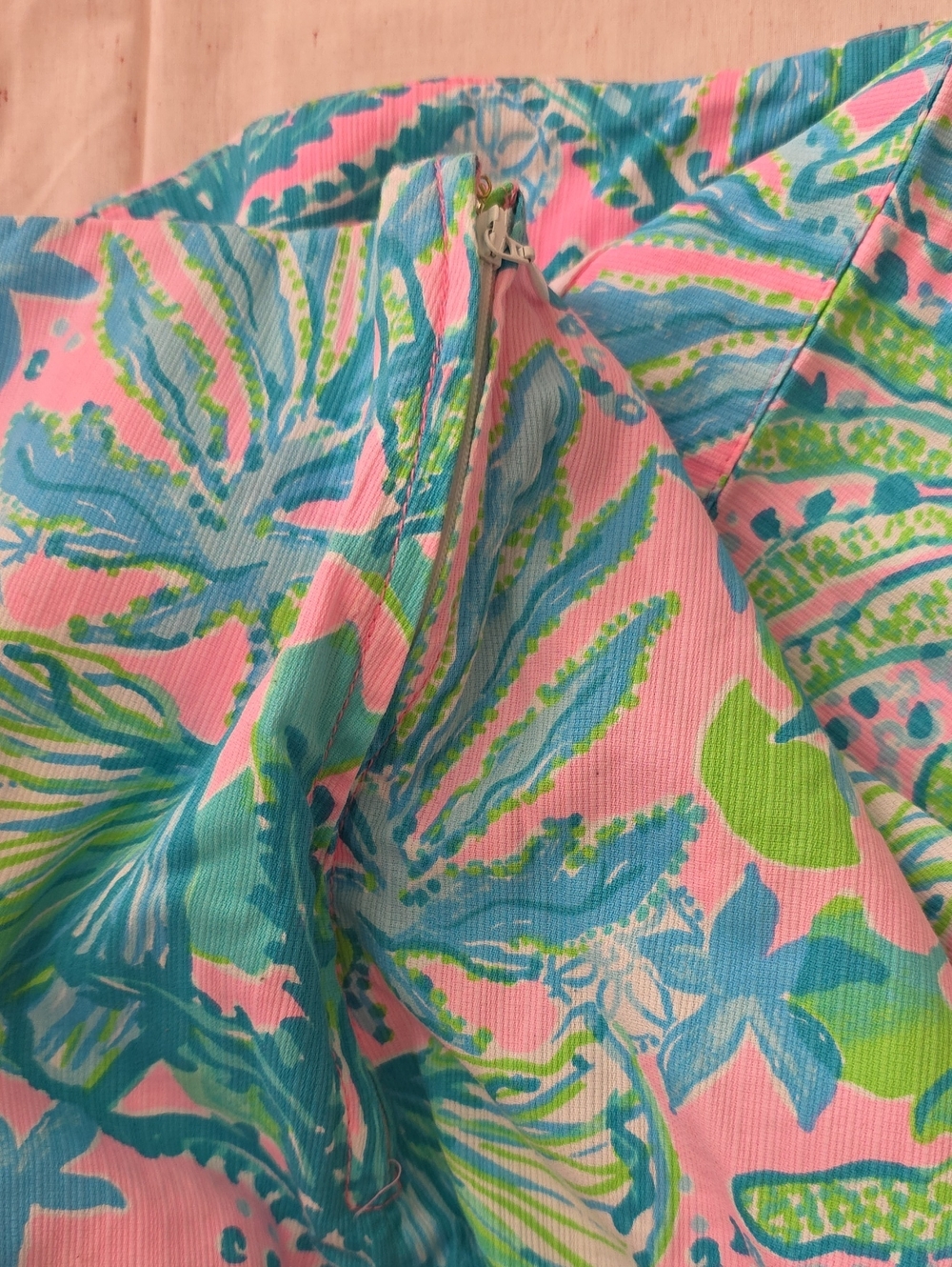 Lilly Pulitzer Pink with Aqua & Green Tropical Scalloped Skirt - Picture 9 of 10